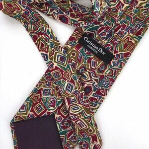 Christian Dior Men's Neck Tie Burgundy Green Blue